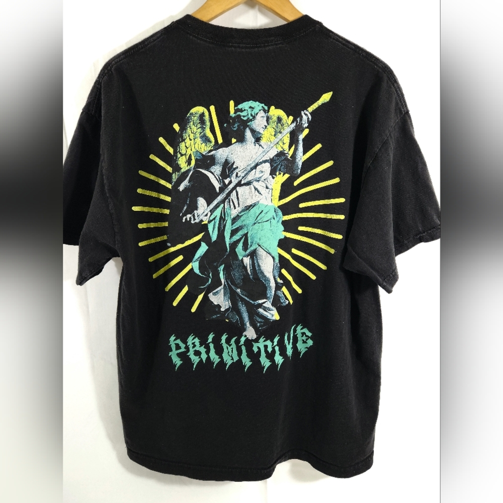 Primitive BRIGHT BLACK Skateboards T shirt vtg XL Archangel